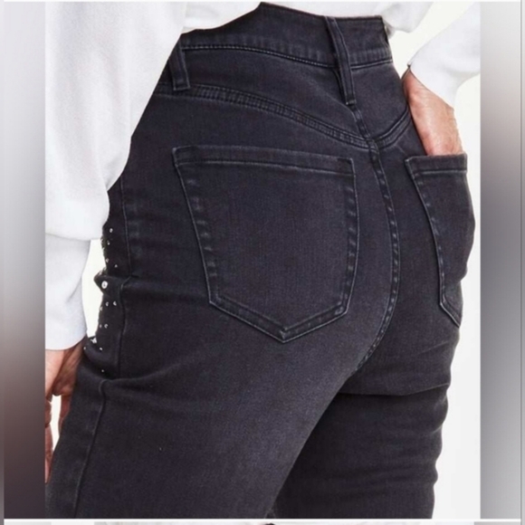 INC INTERNATIONAL CONCEPTS black High Rise Rhinestone Studded Flare Jeans size 2 - Picture 5 of 7